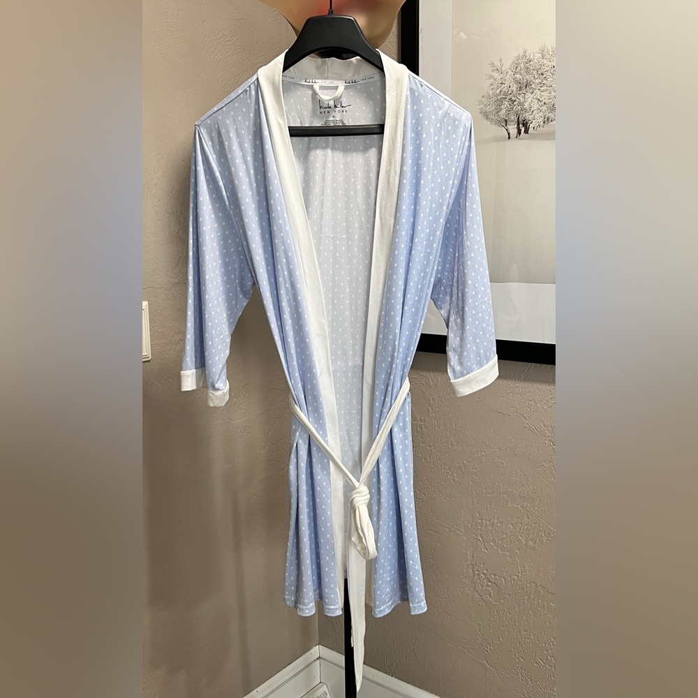 Nicole Miller New York Blue Polka Dot Robe Women’s XL Tie Waist Lounge